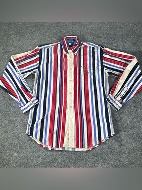 Vintage‎ Mens Tommy Hilfiger Red White Blue Button Down Long Sleeve Shirt XL